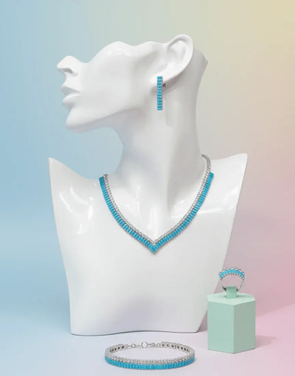 Turquoise V-Cut Crystal Jewelry Set